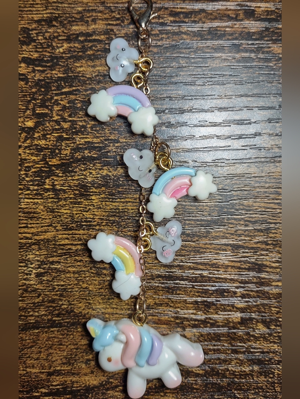 Cute Unicorn and Rainbow Charm Keychain